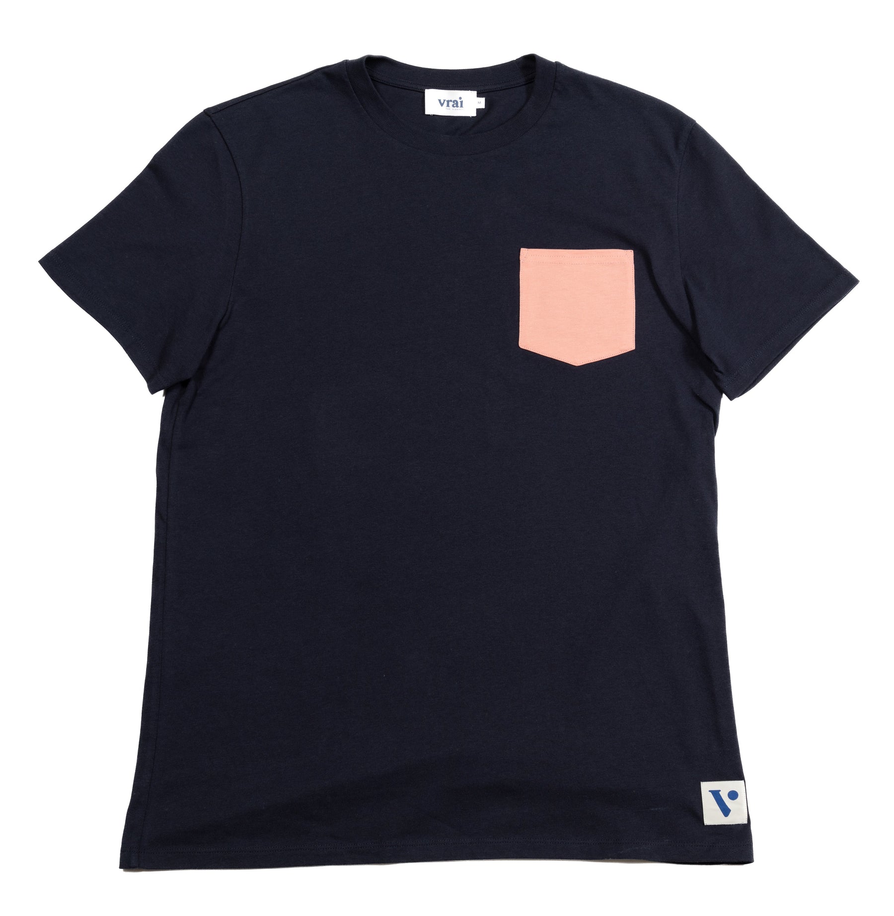 T-shirt marine poche corail