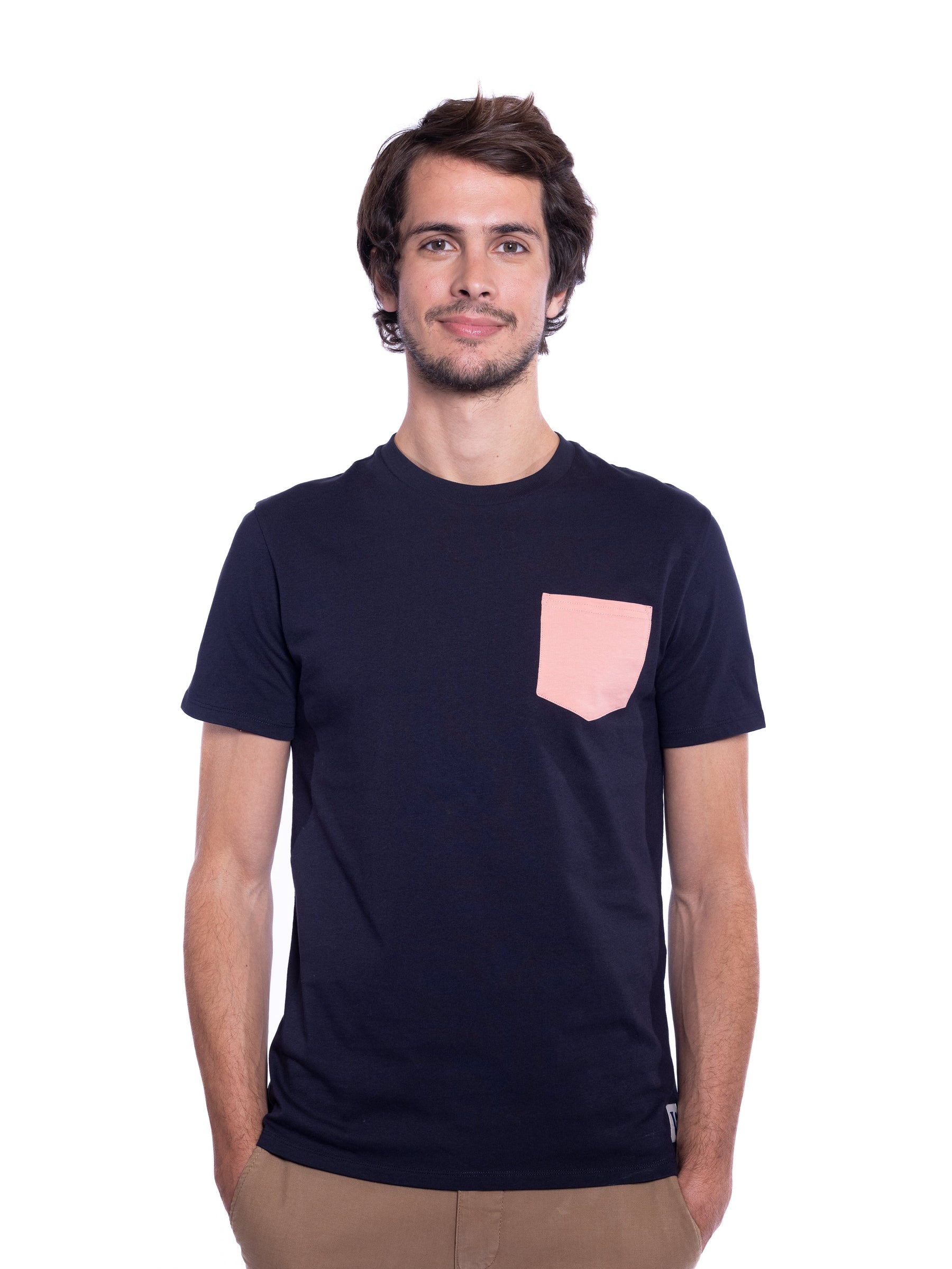 T-shirt marine poche corail