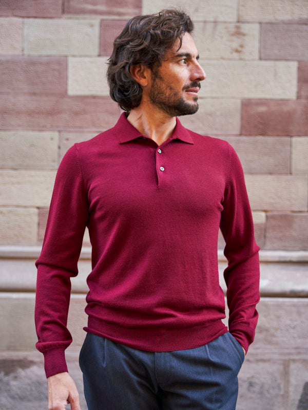 Pull en laine col polo Jonas bordeaux par Monsieur Mimosa