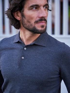 Pull en laine col polo Jonas gris foncé