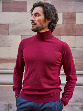 Pull col roulé en laine Henry bordeaux