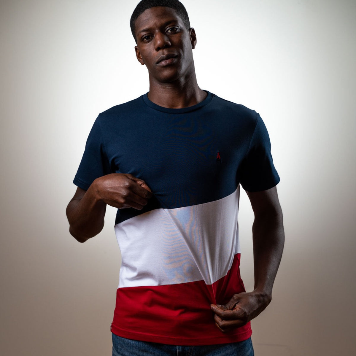 T-shirt Diagonal Bleu, Blanc, Rouge