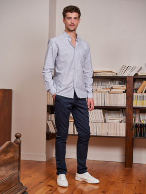 Chemise chambray Émile rayé bleu